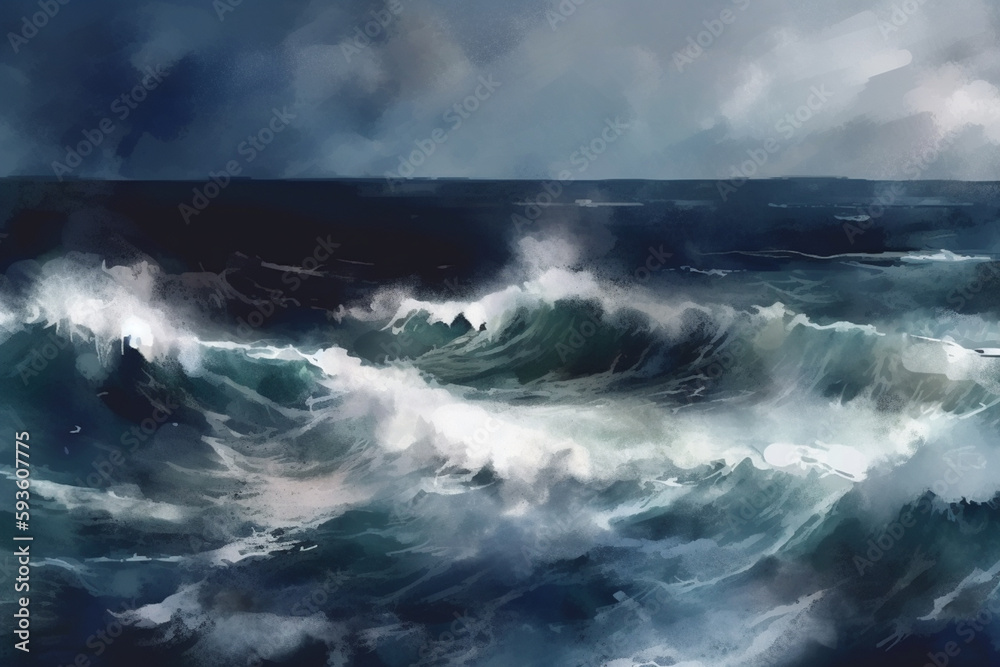 Stormy Ocean Waves: A Painting of Dramatic Waves in a Storm