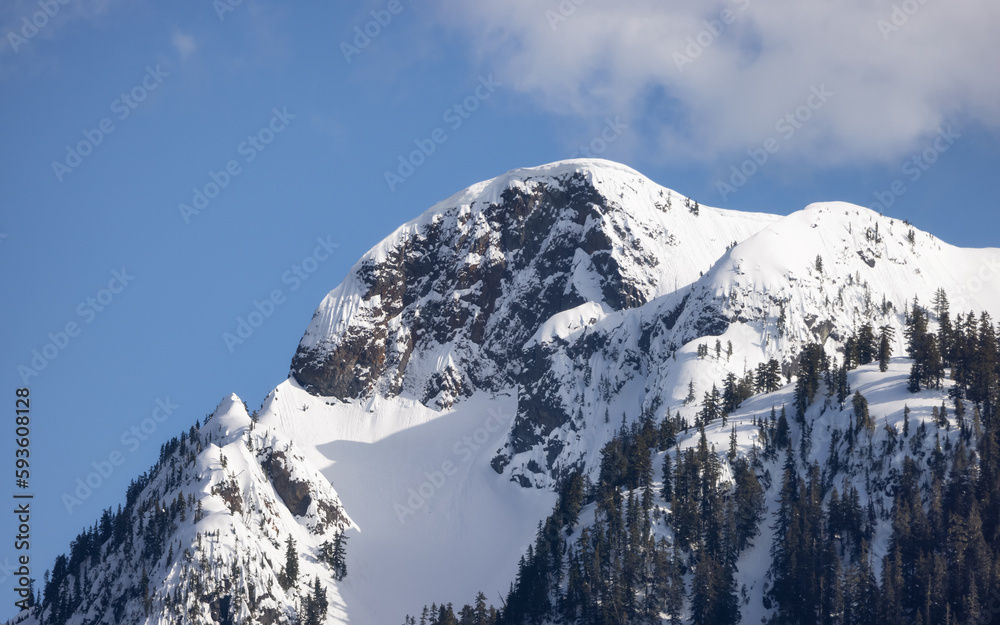 Sky Pilot Mountain covered in Snow. Canadian Landscape Nature Background. Squamish, BC, Canada.