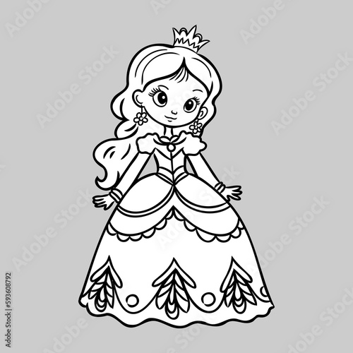 Cute little princess, Hand drawn art. Colorful art for coloring book, fashion, games, cards, diary, notebook, cover. Vector illustration.