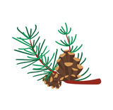 Concept Winter Christmas botany branch leaf plant. This Christmas tree branch illustration is in a vector format, with a minimalistic design that captures the essence of winter. Vector illustration.