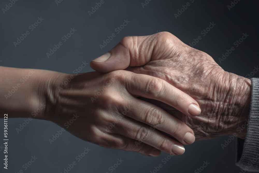 Fototapeta premium old hands and young hands on gray background