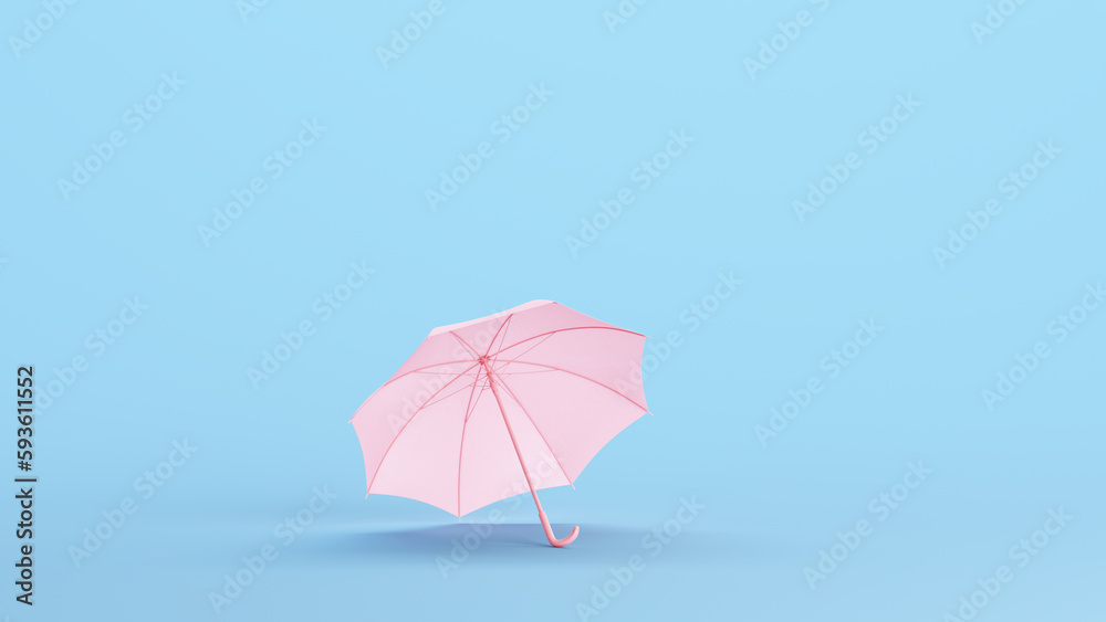 Pink Umbrella Rain Weather Protection Sun Parasol Vintage Kitsch Blue Background 3d illustration render digital rendering