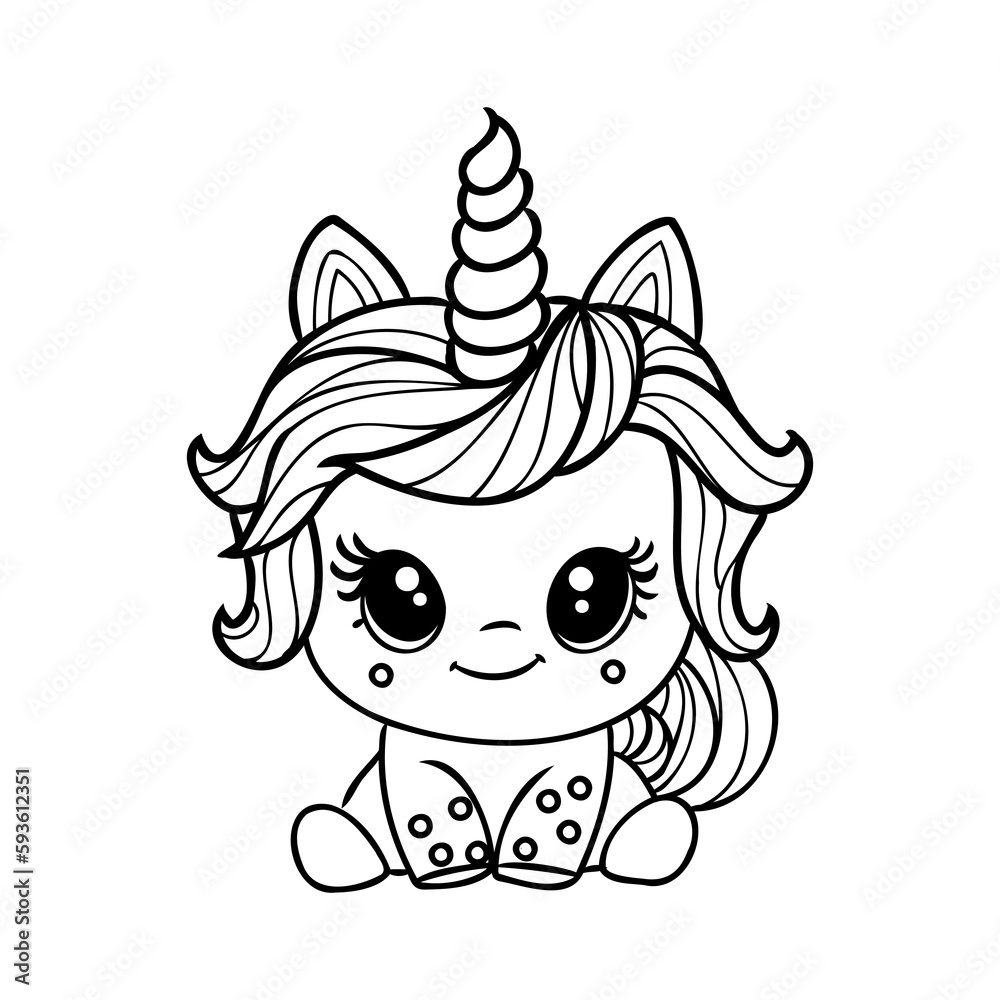 Cute cartoon unicorn . Fantastic animal. Black and white, linear, image. For the design of coloring books, prints, posters, stickers, tattoos, etc. Vector Cute cartoon unicorn . Fantastic animal. Black and white, linear, image. For the design of coloring books, prints, posters, stickers, tattoos, etc. Vector