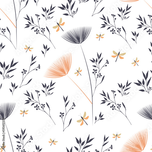 Seamless botanical pattern of meadow flowers and heather. Great for textiles.