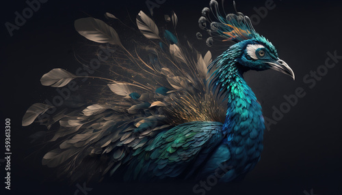 Peacock abstract wallpaper. Contrast background Peafowl in vivid colors generative ai © Roman