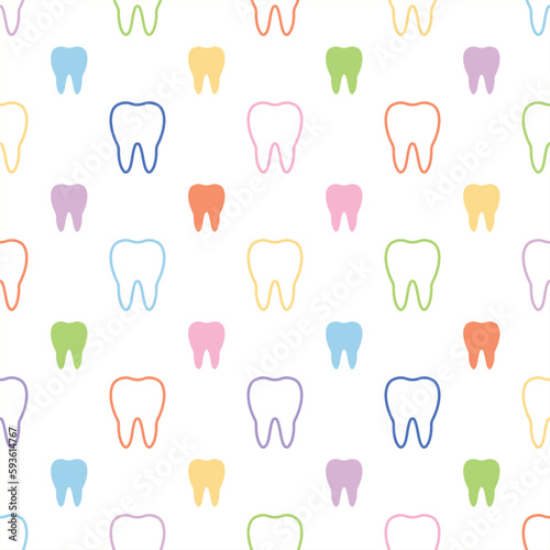 colourful teeth in white background. teeth seamless pattern. different colour teeth texture for textile.