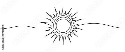 Sun shape drawing by continuos line, thin line design vector illustration