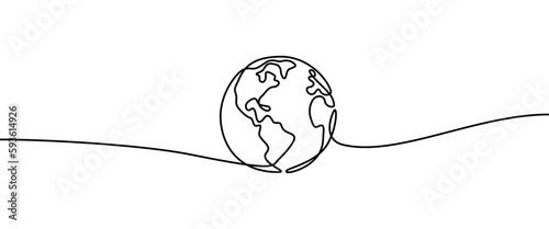 Earth Planet shape drawing by continuos line, thin line design vector illustration