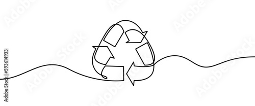 Recycling Sign shape drawing by continuos line, thin line design vector illustration