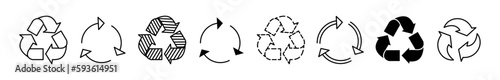 Set of Recycling Sign line shapes, thin line design vector illustration
