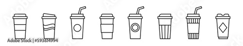 Set of Coffee Paper Cup line shapes, thin line design vector illustration
