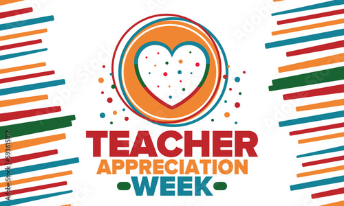 Teacher Appreciation Week in United States. Celebrated annual in May. In honour of teachers who hard work and teach our children. School and education. Student learning concept. Vector illustration