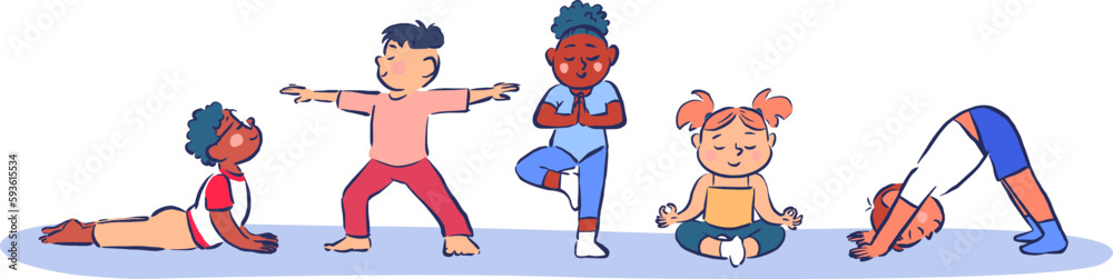 Yoga groupe enfants multiculturels Yoga groupe enfants multiculturels