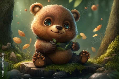cartoon illustration, adorable baby bear, ai generative.
