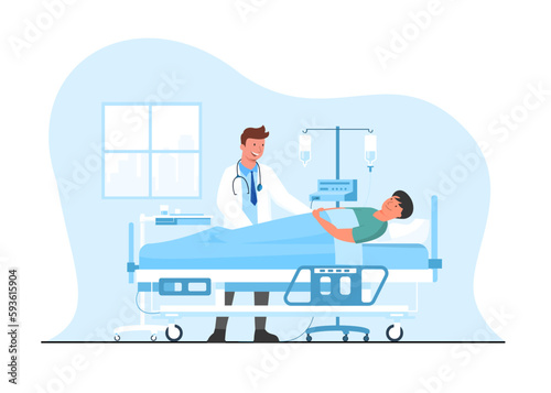 Doctor and patient medical concept. hospital patient lying in hospital bed