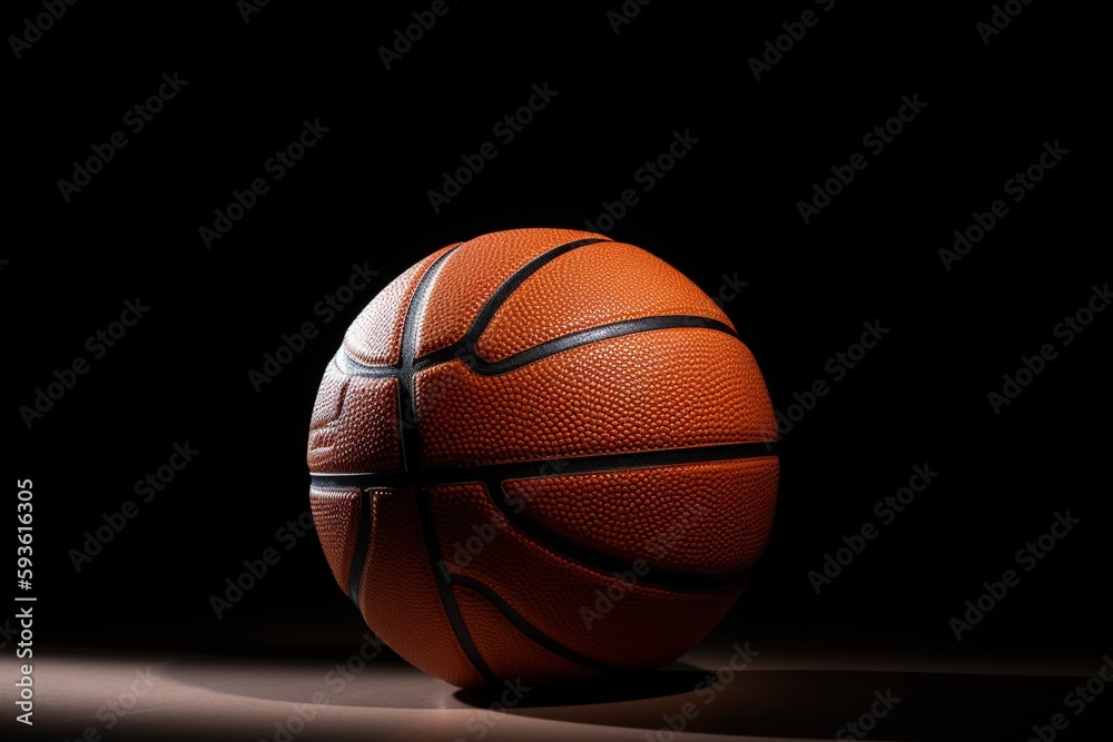 bright new leather basketball ball with white lines against 
