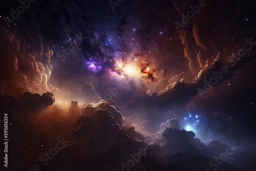 illustration, universe cosmic background, space with nebula, ai generative