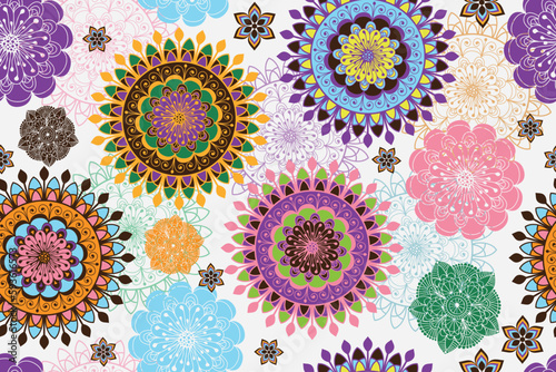 Vector vintage seamless pattern with colorful circles on white
