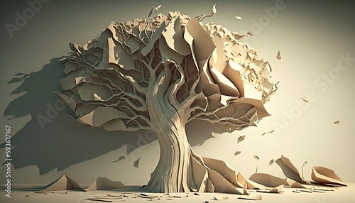 origami paper tree become paper design illustration