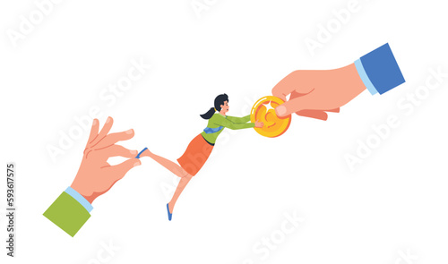 Male Hand With A Bundle Of Cash Lures A Talented Employee From The Competitor's Company, Business Practice Of Poaching