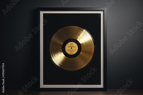 Golden Vinyl or CD Prize Award with Label in Black Frame