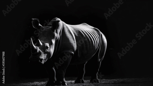 サイの白黒写真   Black and white photo of a rhinoceros Generative AI © happy Wu 