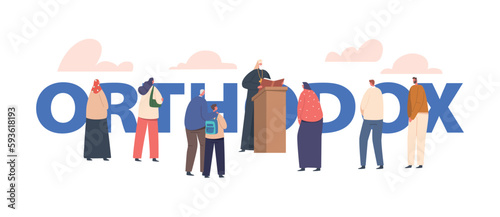 Orthodox Christianity Concept. Priest Holding Bible, Standing At Tribune, Spreading The Word Of God Poster