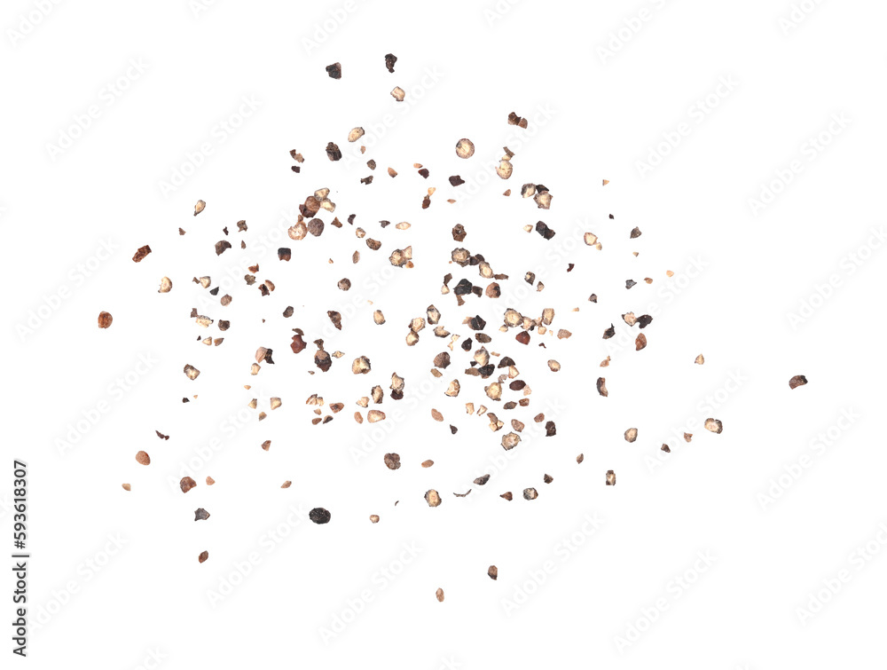 Coarsely crushed ground black pepper on transparent png. Top view - obrazy, fototapety, plakaty 