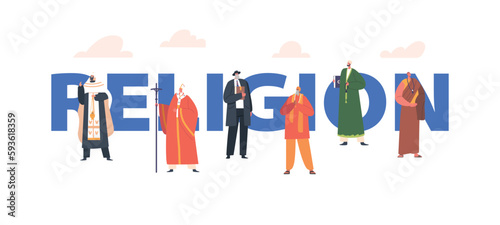Religion Concept with Representatives From Each Religion as Judaism, Buddhism, Hinduism, Islam and Christianity