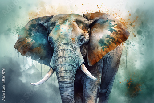 The Majestic Elephant in Sepia  A Watercolor Painting