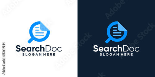 Magnifying glass logo design template with document graphic design vector illustration. Symbol, icon, creative.