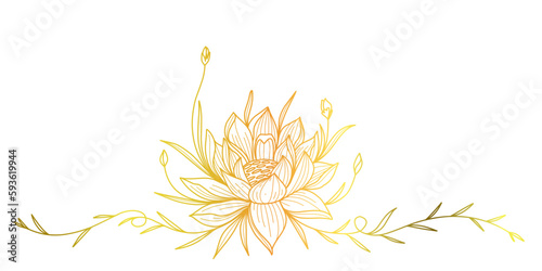 Lotus flower vector with gold color, vesak day line art style vector illustration