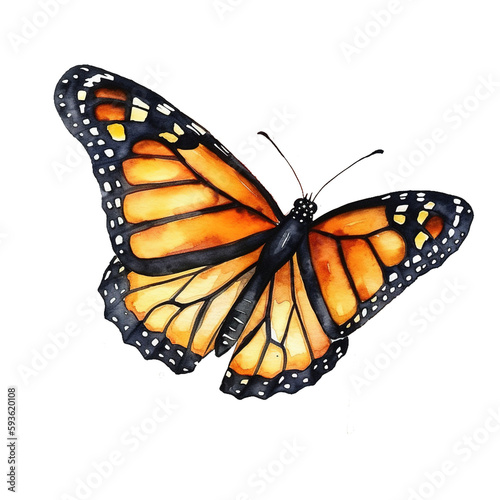 Photo Watercolor monarch butterfly. generative ai