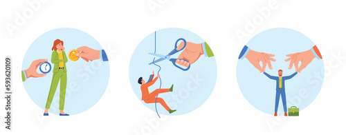 Isolated Round Business Icons Or Avatars. Concept Of Company Lures Talented Employees Away From Their Competitors