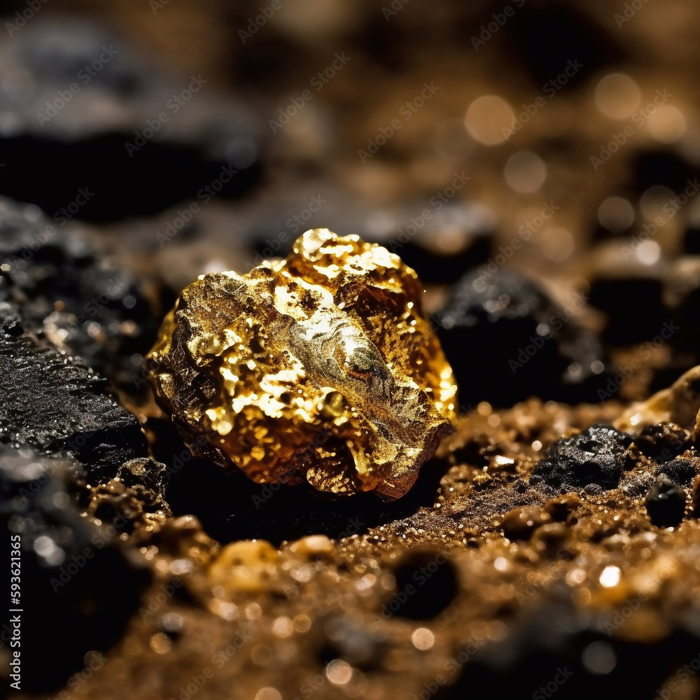 A gold nugget surrounded by a coal mine. Ai generated. A gold nugget surrounded by a coal mine. Ai generated.