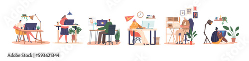 Set of Graphic Designers at Work. Creative Male and Female Characters Passionate About Design And Seeking New Challenges