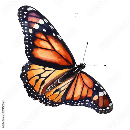 Watercolor monarch butterfly. generative ai