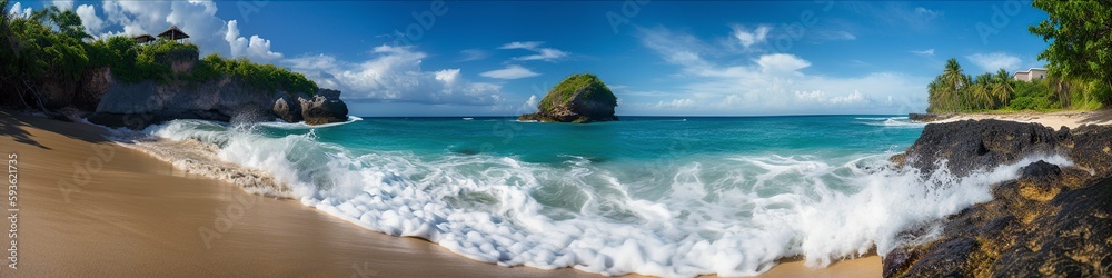 illustration, a perfect day on the Caribbean coast, website header, ai generative.