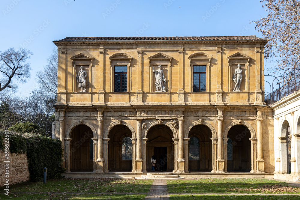 Facade of Renaissance building Loggia Cornaro, in Padua city center; Veneto, Italy