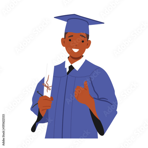Happy Boy Student Character Beaming With Pride, Hold His Graduation Certificate As He Celebrates Academic Achievement