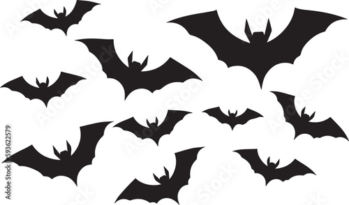 Black bats icons on isolated white background. Vector illustration.