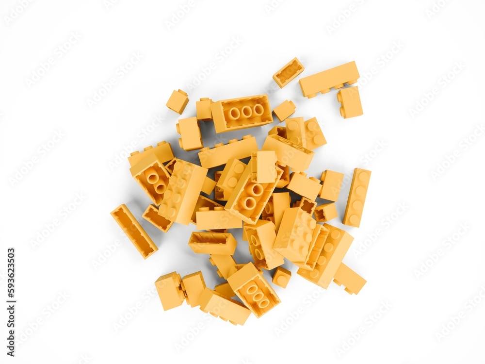 3D Rendering Yellow Toy Bricks Isolated on white Background