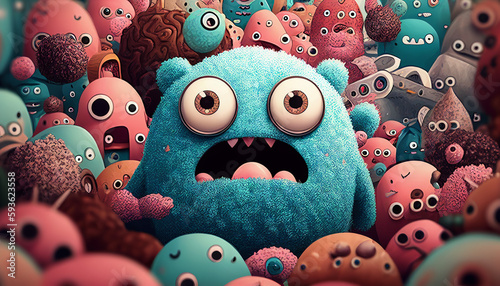 Cute and colorful doodle monster. AI generated.