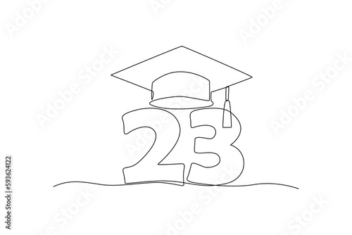 Continuous one line drawing class of 2023. Congrats Graduates. Graduation concept. Single line draw design vector graphic illustration.
