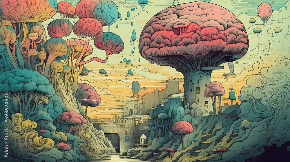 Surreal & Psychedelic illustration. Generative AI.