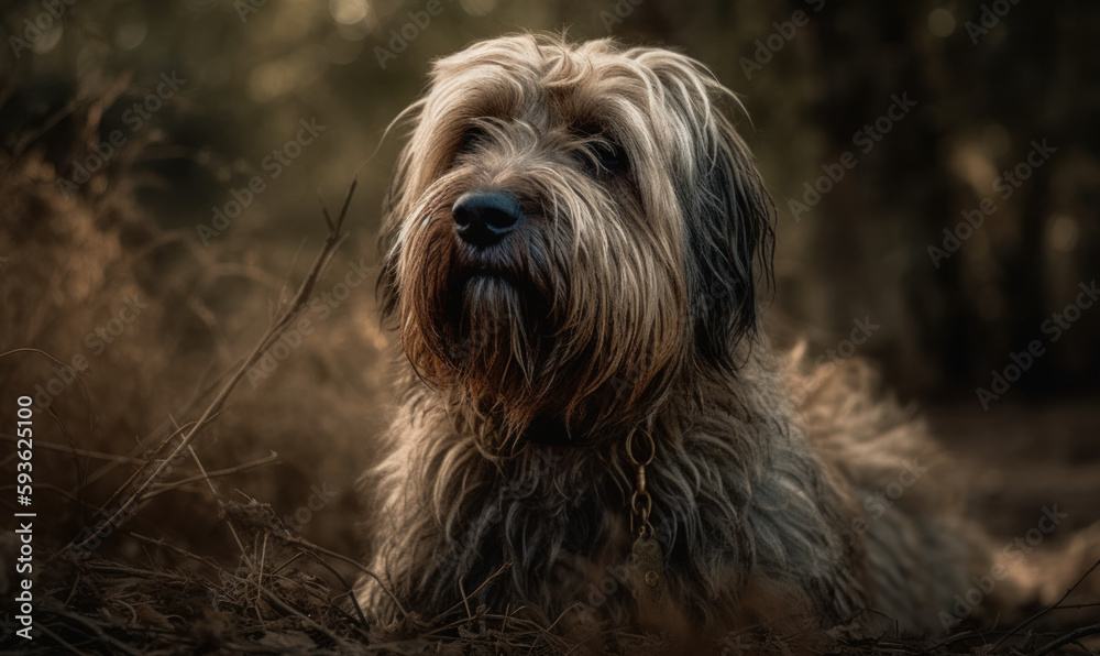 photo of briard on forest background. Generative AI photo of briard on forest background. Generative AI