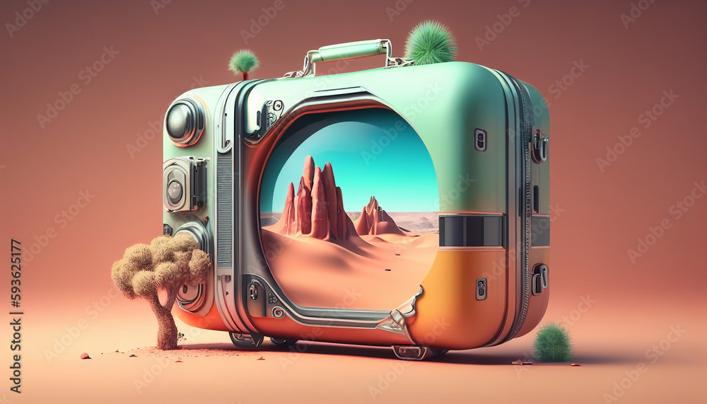 Traveling suitcase 3d illustration. created with AI tools.