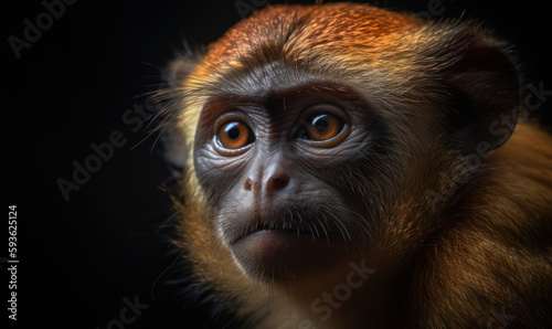photo of bonnet monkey in its natural habitat. Generative AI © Bartek