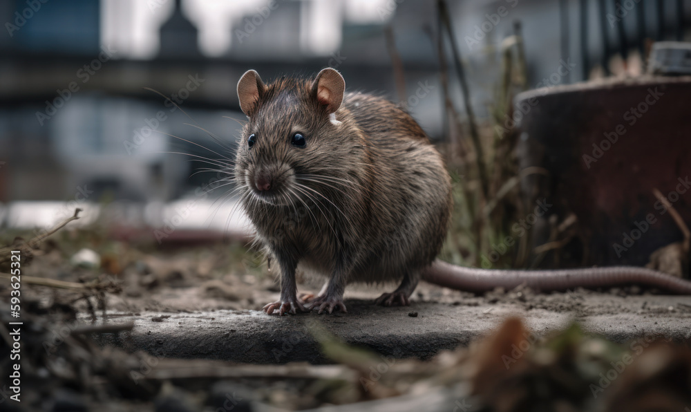 Urban Explorer: Photo of brown rat navigating through a gritty, urban landscape in the Concrete Jungle. Generative AI Urban Explorer: Photo of brown rat navigating through a gritty, urban landscape in the Concrete Jungle. Generative AI