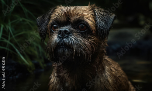Wallpaper Mural close up photo of Brussels griffon on blurry green forest background. Generative AI Torontodigital.ca